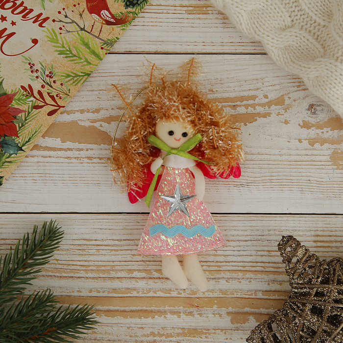 Мягкая ёлочная игрушка "Ангелок в розовом платье"