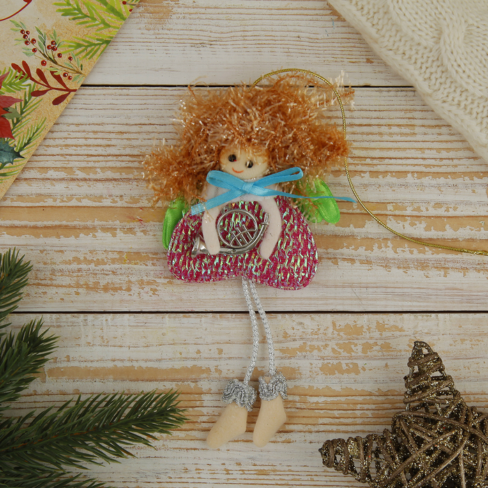 Мягкая ёлочная игрушка "Фея" малиновое сердце