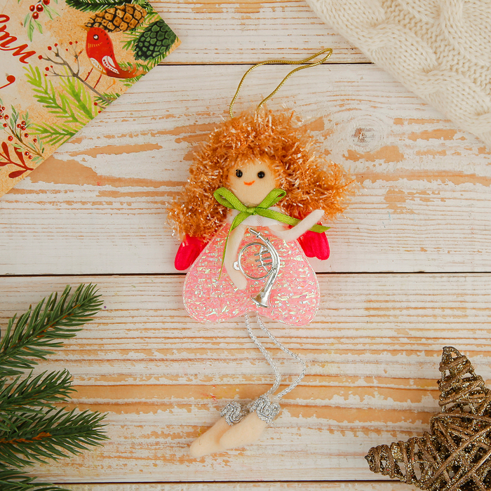 Мягкая ёлочная игрушка "Фея" розовое сердце