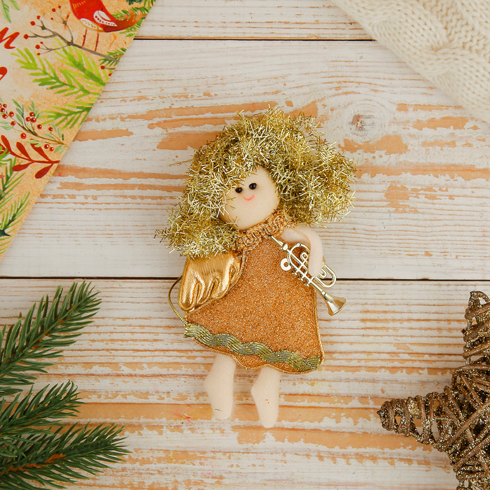 Мягкая ёлочная игрушка "Блеск" фея, золотая труба