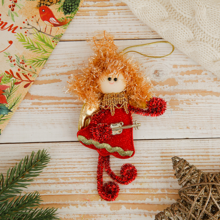 Мягкая ёлочная игрушка "Блеск" фея, красные завитки