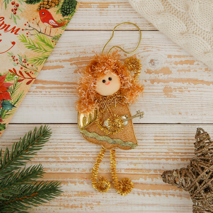 Мягкая ёлочная игрушка "Блеск" фея, золотые завитки