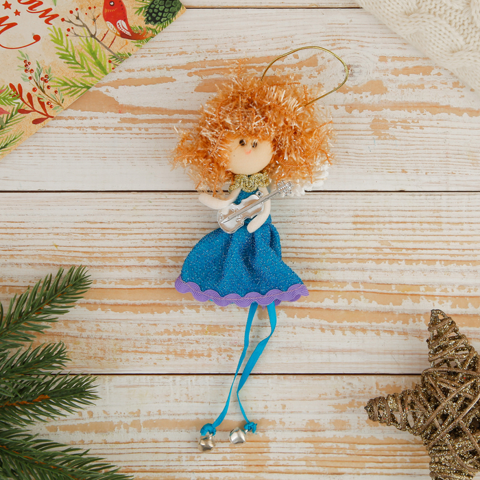 Мягкая ёлочная игрушка "Синяя фея" ножки-бусинки