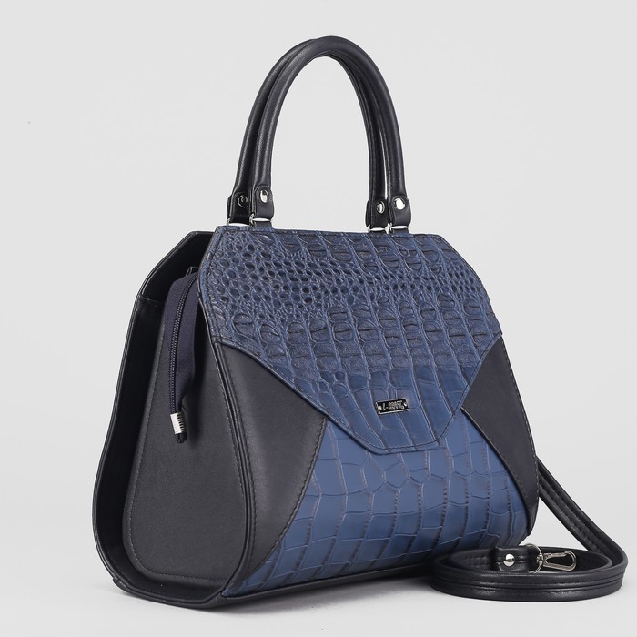Сумка женская на молнии, 1 отдел, 1 наружный карман, синий крокодил