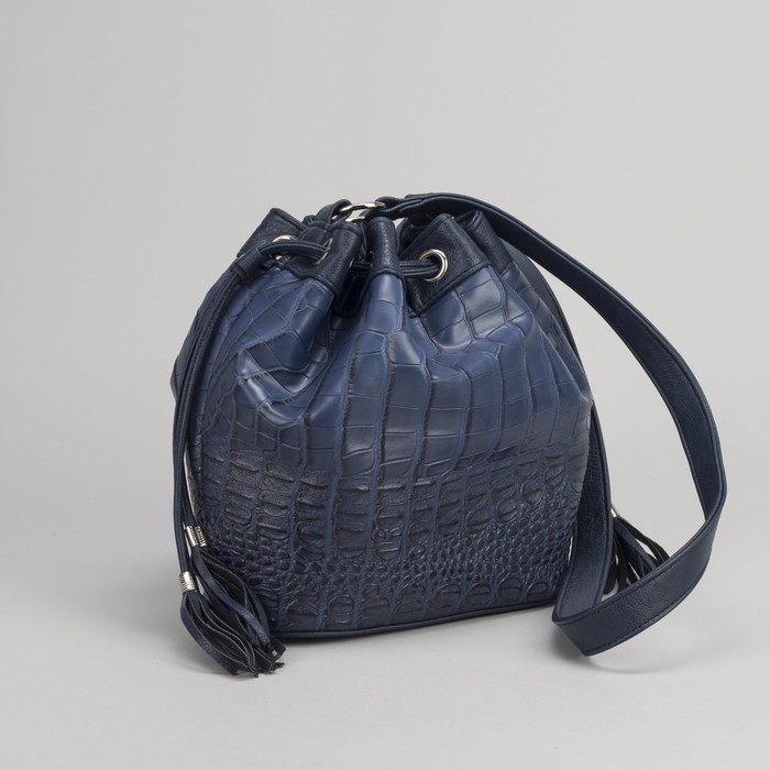 Сумка женская на стяжке шнурком, 1 отдел, 1 наружный карман, синий крокодил