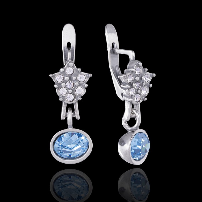 Серьги "Гроза", цвет голубой в черненом серебре