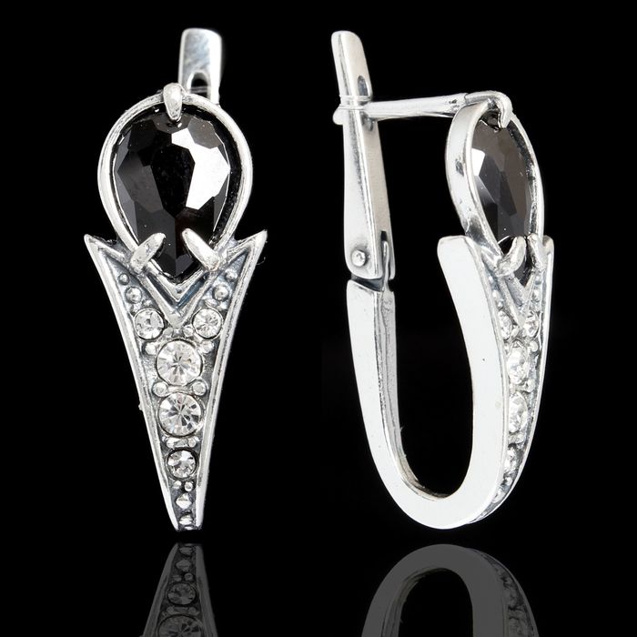 Серьги "Фюрн", цвет чёрный в чернёном серебре