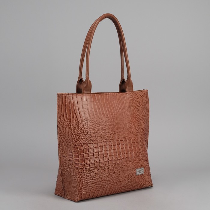 Сумка женская на молнии, 1 отдел, 1 отдел, 1 наружный карман, бежевый крокодил