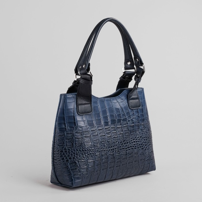 Сумка женская на молнии, 1 отдел, 1 наружный карман, синий крокодил