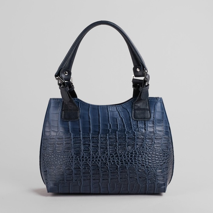 Сумка женская на молнии, 1 отдел, 1 наружный карман, синий крокодил