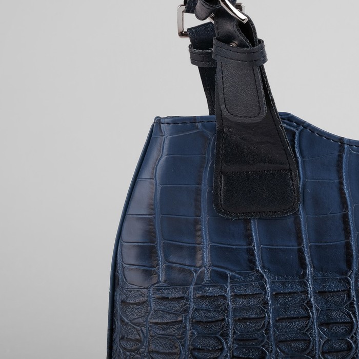 Сумка женская на молнии, 1 отдел, 1 наружный карман, синий крокодил