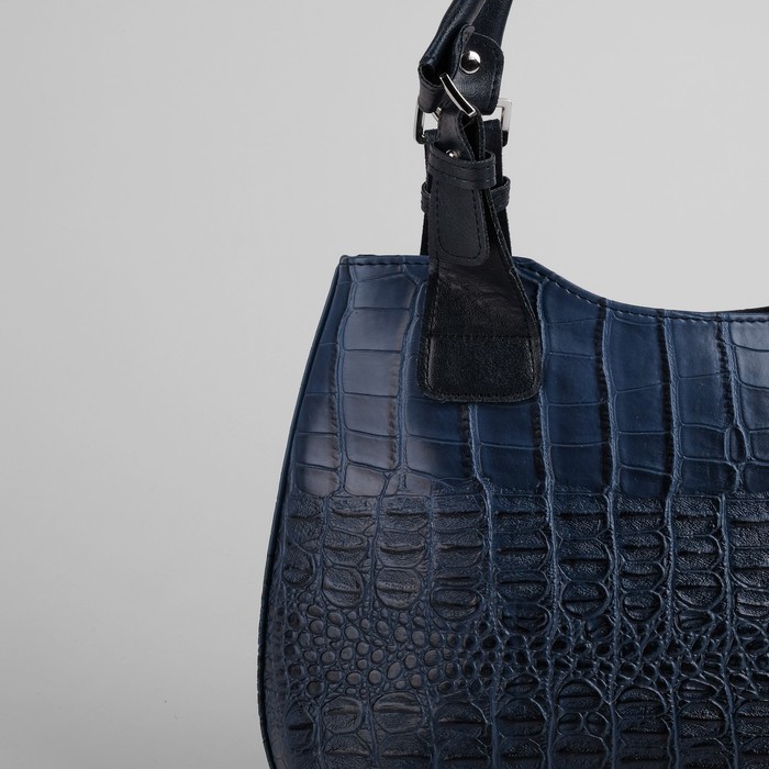 Сумка женская на молнии, 1 отдел, 1 наружный карман, синий крокодил