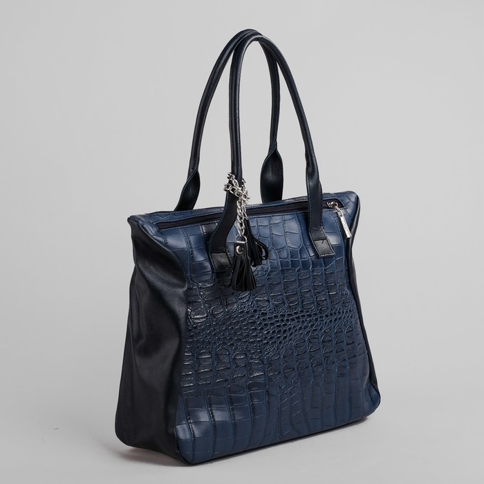 Сумка женская на молнии, 2 отдела, 1 наружный карман, синий крокодил