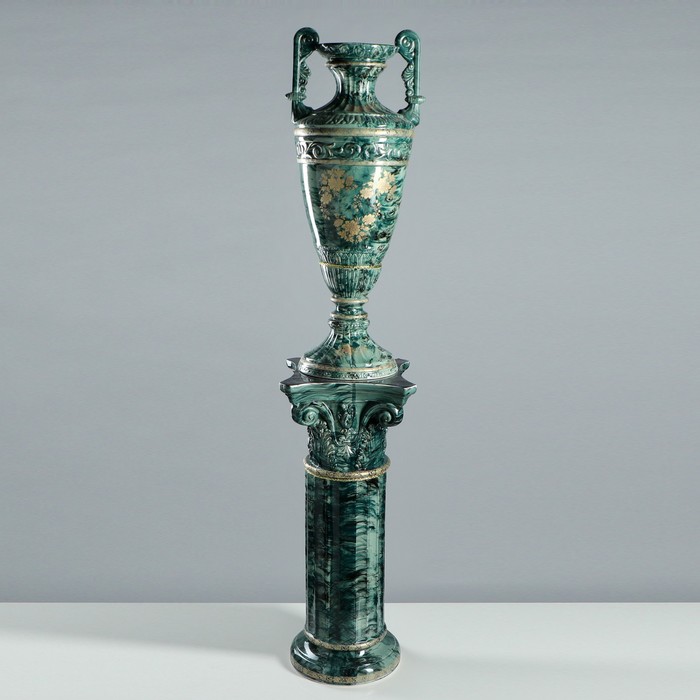 Ваза напольная "Диана" на колонне, малахит, зелёный