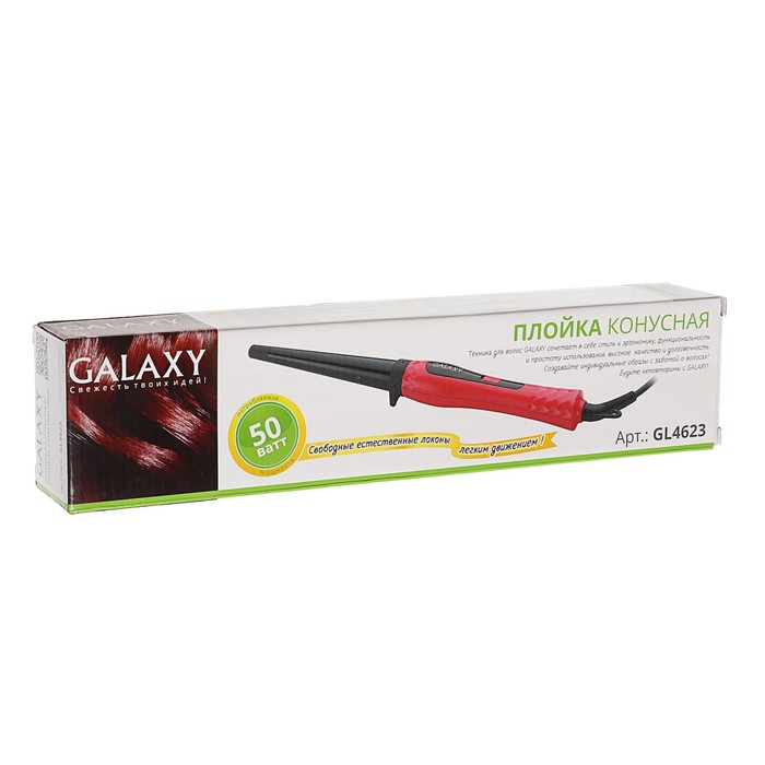 Плойка Galaxy GL 4623, 50 Вт, керамическое покрытие, d=25 мм, 200°С, красная