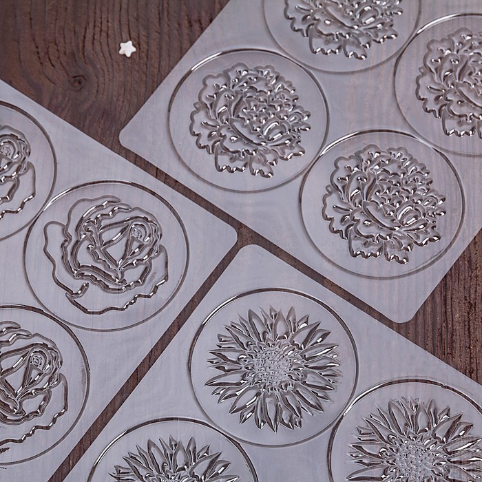 Набор молдов кондитерских для украшения выпечки "Подсолнух, роза, пион" 3 шт 19х19х0,1 см