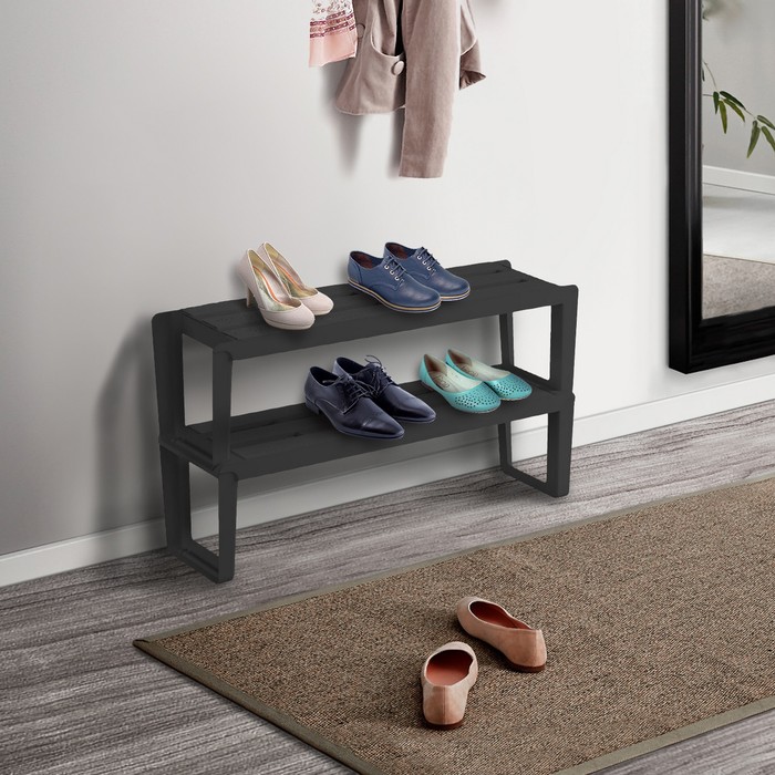 Этажерка для обуви 2-х секционная "Slip", цвет черный