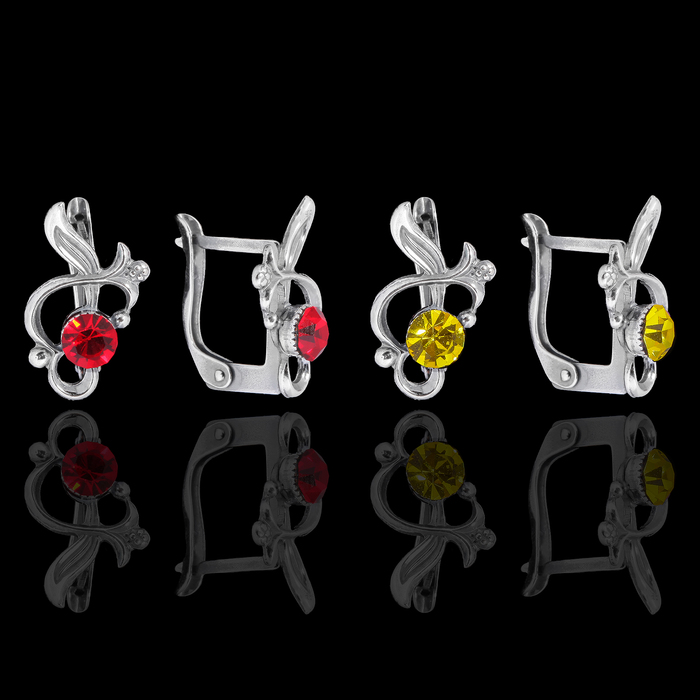 Серьги "Грани", посеребрение с оксидированием, цвет МИКС