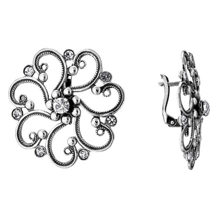 Серьги "Цветок", посеребрение с оксидированием