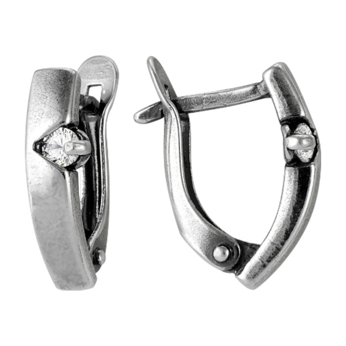 Серьги "Классика" со вставкой, посеребрение с оксидированием