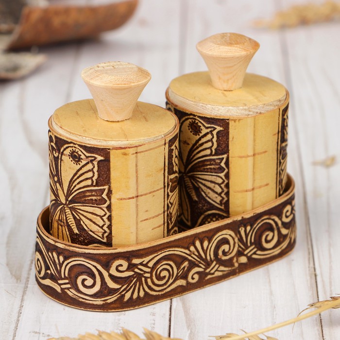 Набор для специй «Бабочка», 12×6×6,5 см, береста