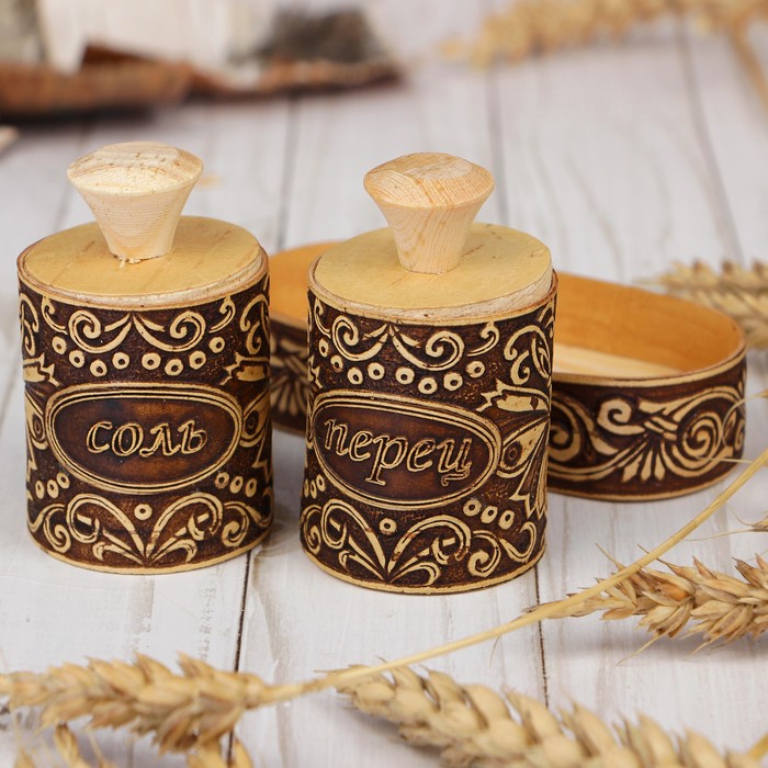 Набор для специй «Бабочка», 12×6×6,5 см, береста