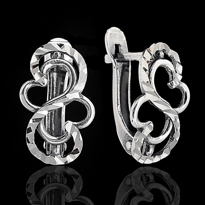 Серьги "Завиток" вертикальный, посеребрение с оксидированием
