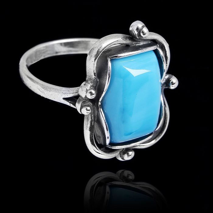 Кольцо "Натурель", под бирюзу, посеребрение с оксидированием, размер МИКС