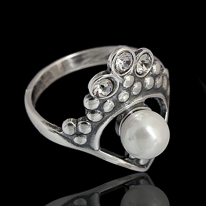 Кольцо "Королевский жемчуг", посеребрение с оксидированием, размер МИКС