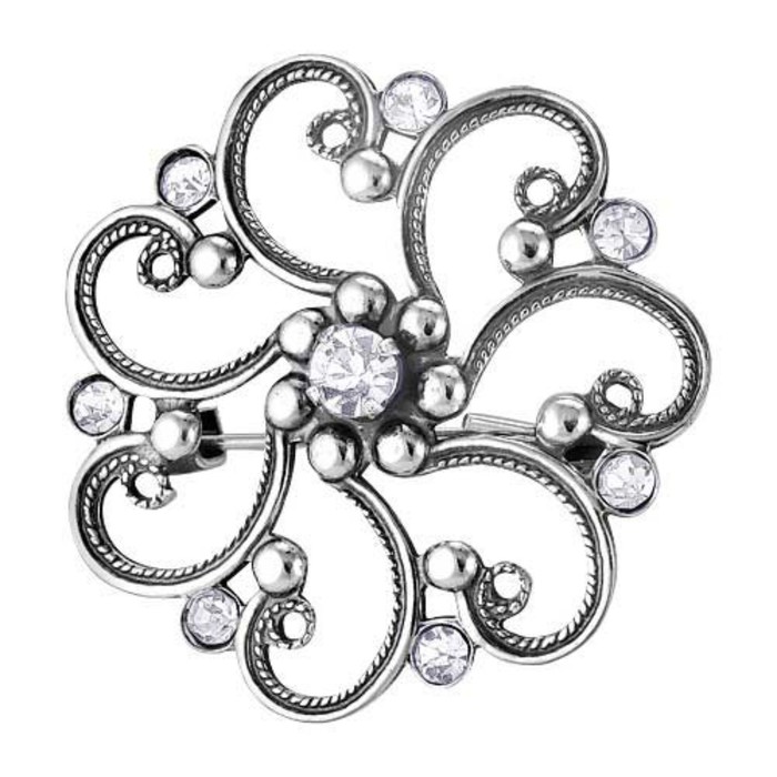 Брошь "Цветок" кружевной, посеребрение с оксидированием