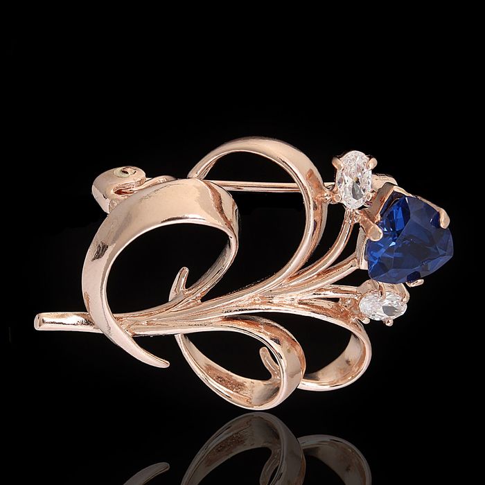 Брошь "Цветение", позолота, цвет синий