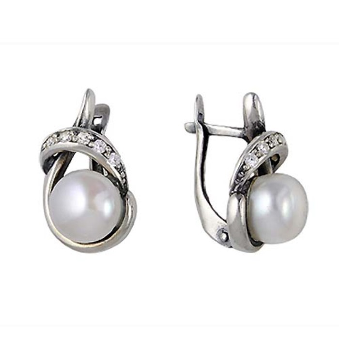 Серьги "Жемчужина", посеребрение с оксидированием