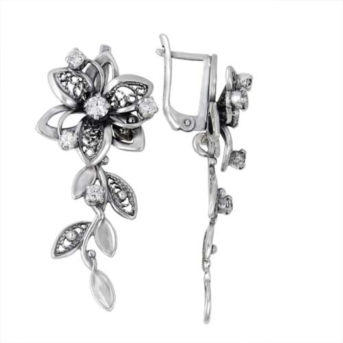 Серьги "Лилия", посеребрение с оксидированием