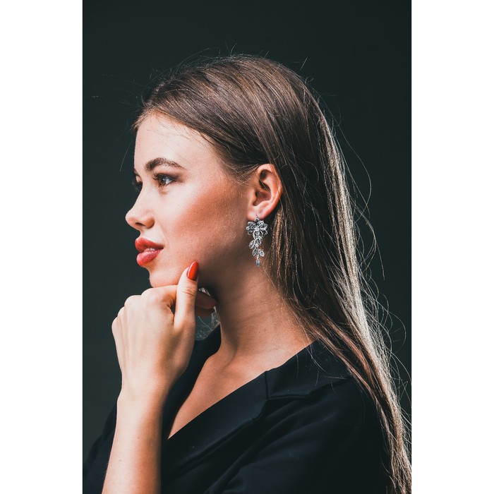 Серьги "Лилия", посеребрение с оксидированием