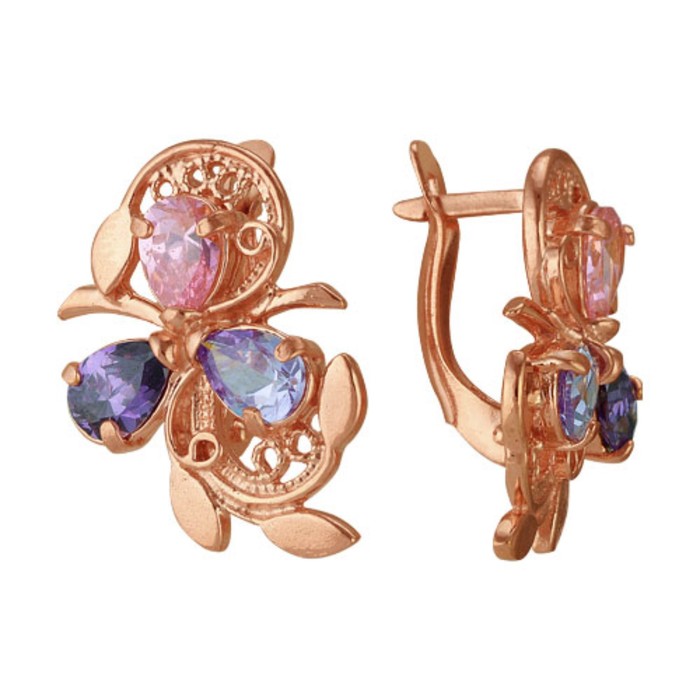 Серьги "Цветок" трилистник, позолота