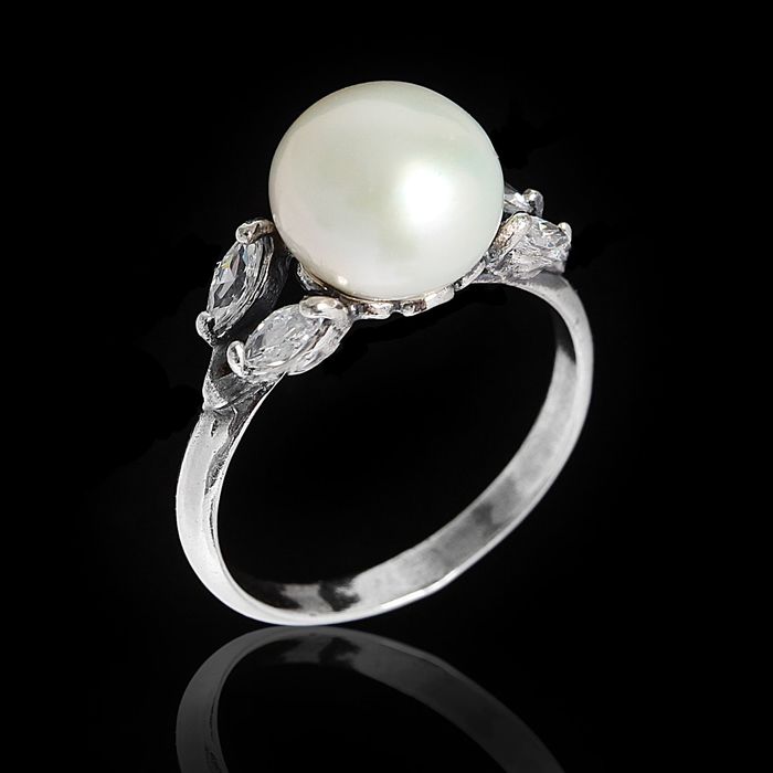 Кольцо "Жемчуг", посеребрение с оксидированием, размер МИКС