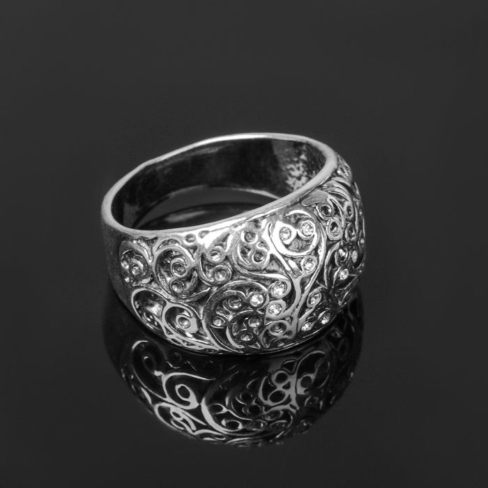 Кольцо "Ажур", посеребрение, 17.5 размер