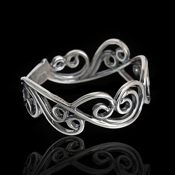 Кольцо "Изгиб", посеребрение с оксидированием, 18.5 размер
