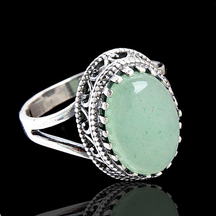 Кольцо овал "Нефрит", посеребрение с оксидированием, 18 размер