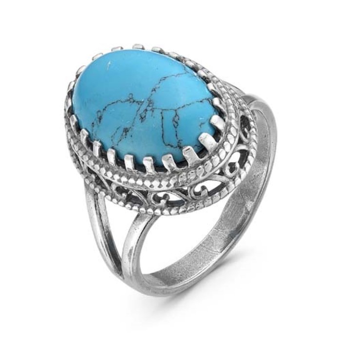 Кольцо овал "Бирюза", посеребрение с оксидированием, 17.5 размер