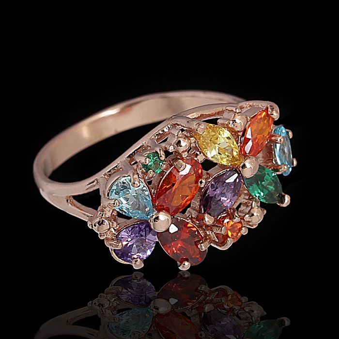 Кольцо "Радуга камня", позолота, размер МИКС