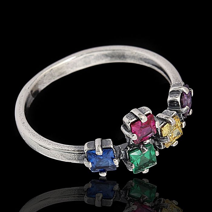 Кольцо "Самоцвет" шахматы, посеребрение с оксидированием, размер МИКС