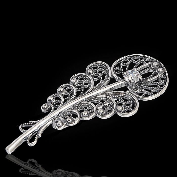 Брошь "Перышко", посеребрение с оксидированием