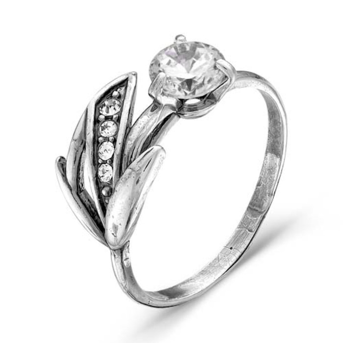 Кольцо "Цветочек" тюльпан, посеребрение с оксидированием, 16 размер