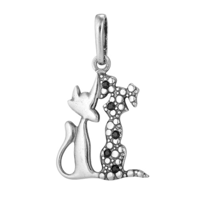 Подвеска "Романтика", кот и собака, посеребрение с оксидированием
