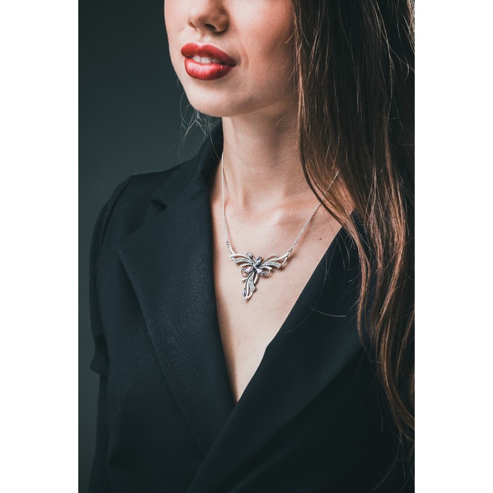 Колье "Абстракция", цвет сиреневый, посеребрение с оксидированием