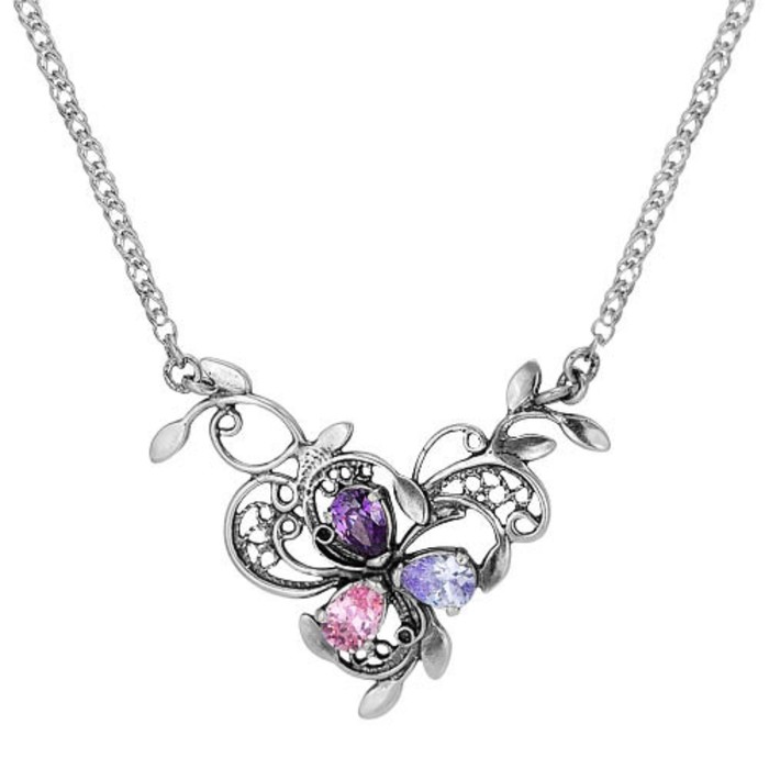 Колье "Роскошь цветов", цвет сиреневый, посеребрение с оксидированием