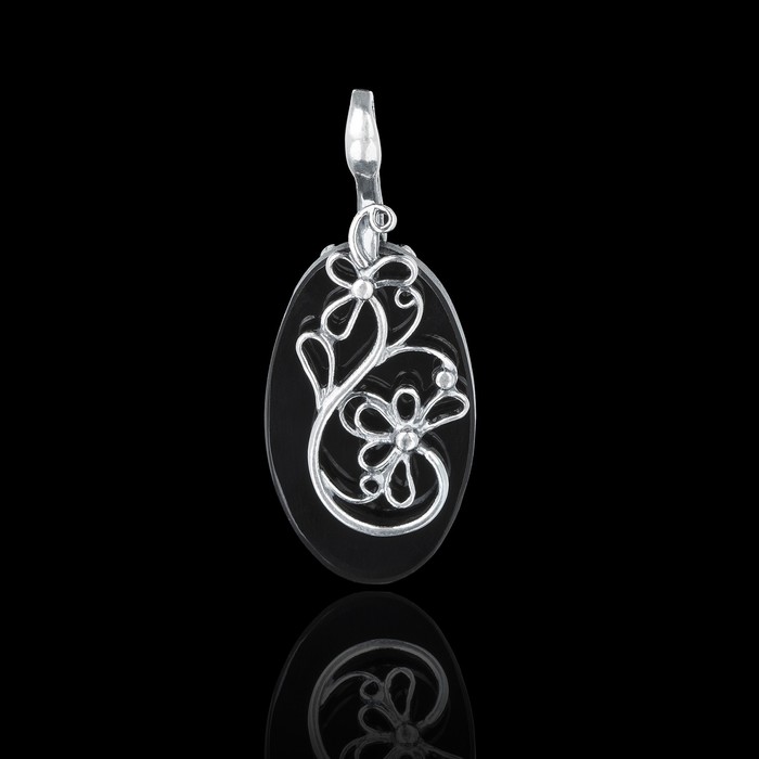 Подвеска "Цветочный принт" овал, посеребрение с оксидированием