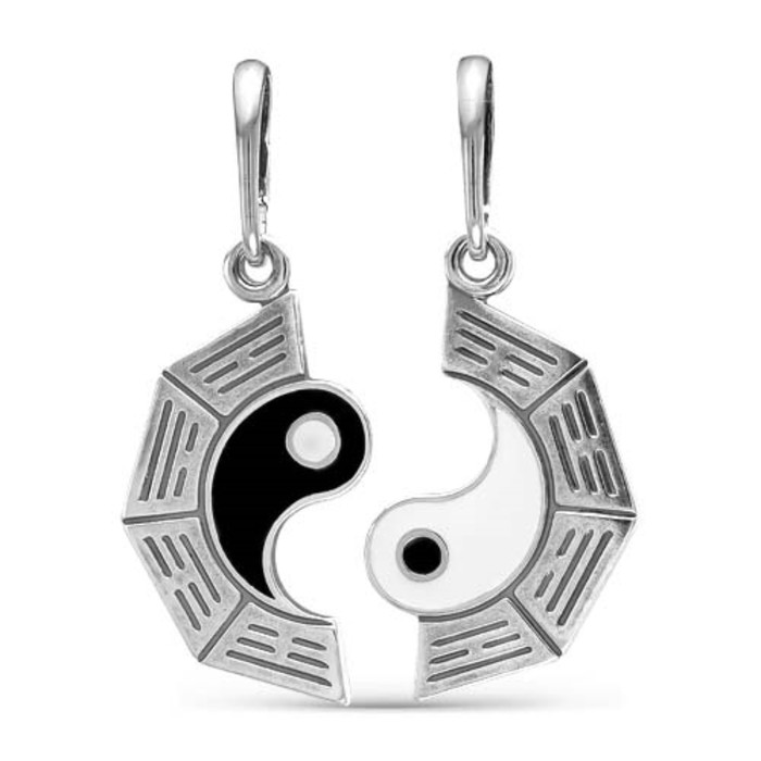 Подвески "Неразлучки" инь-янь, посеребрение с оксидированием