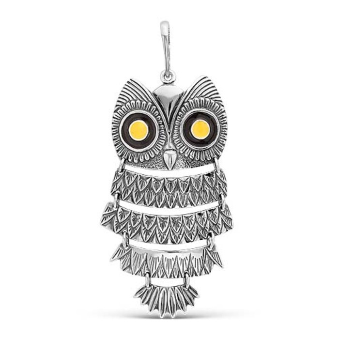 Подвеска "Совушка", цвет чёрно-жёлтый, посеребрение с оксидированием